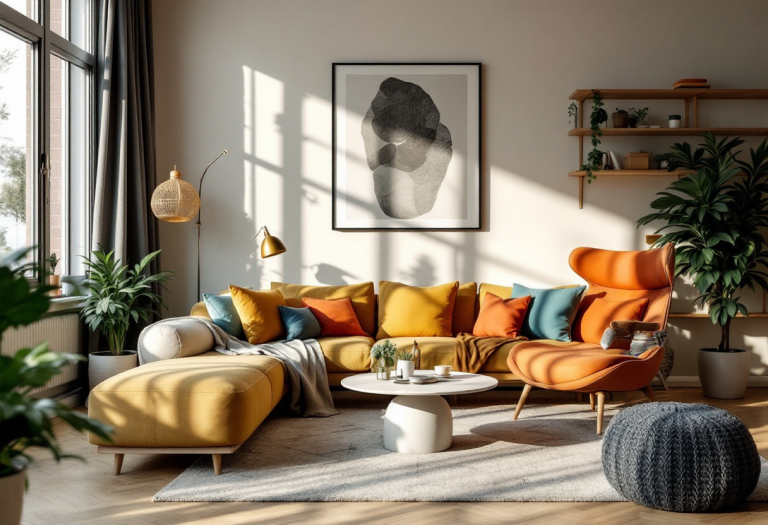 Interno della casa di Vanessa con design moderno e colori vivaci