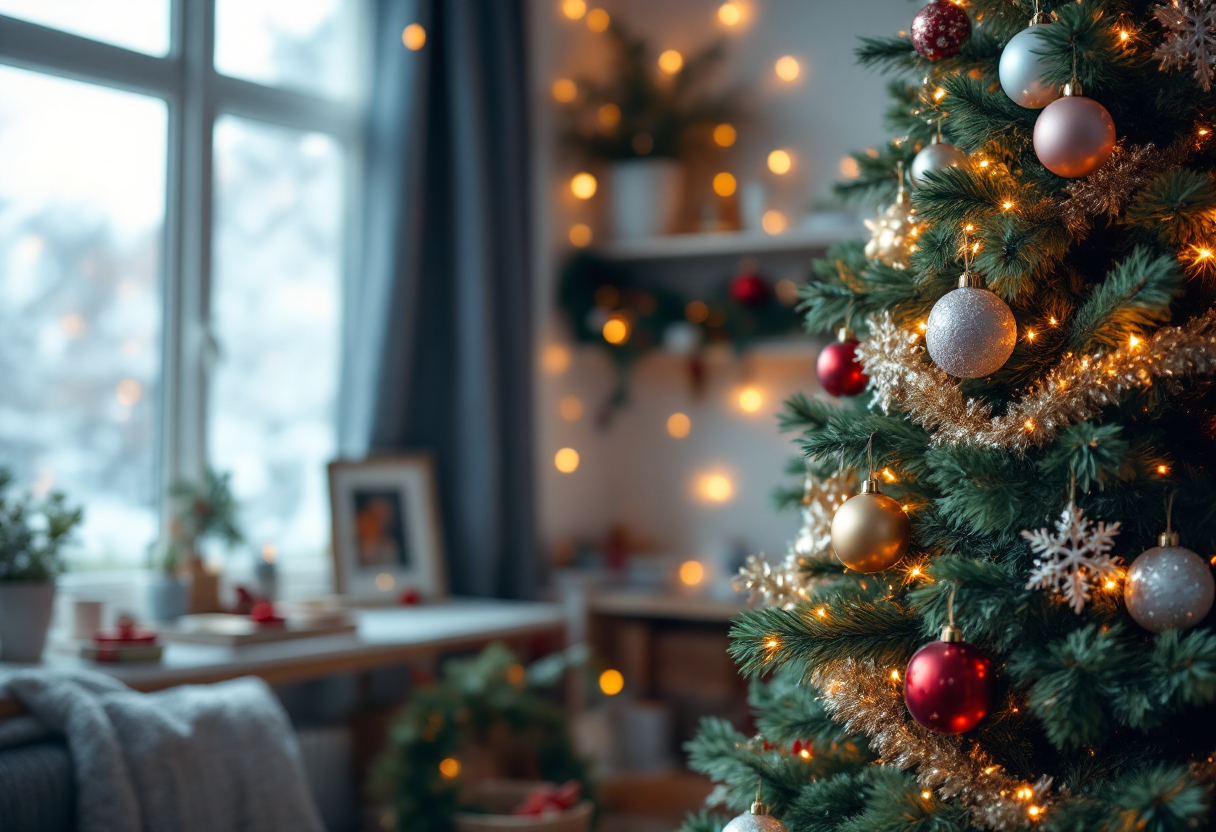 Bambini che decorano l'albero di Natale in sicurezza