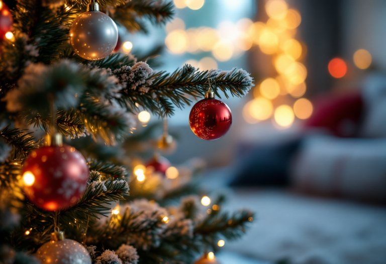 Palline di Natale sospese in una decorazione festiva