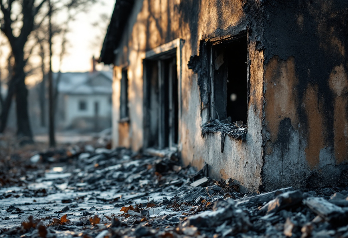 Vigili del fuoco combattono un incendio a Buccino