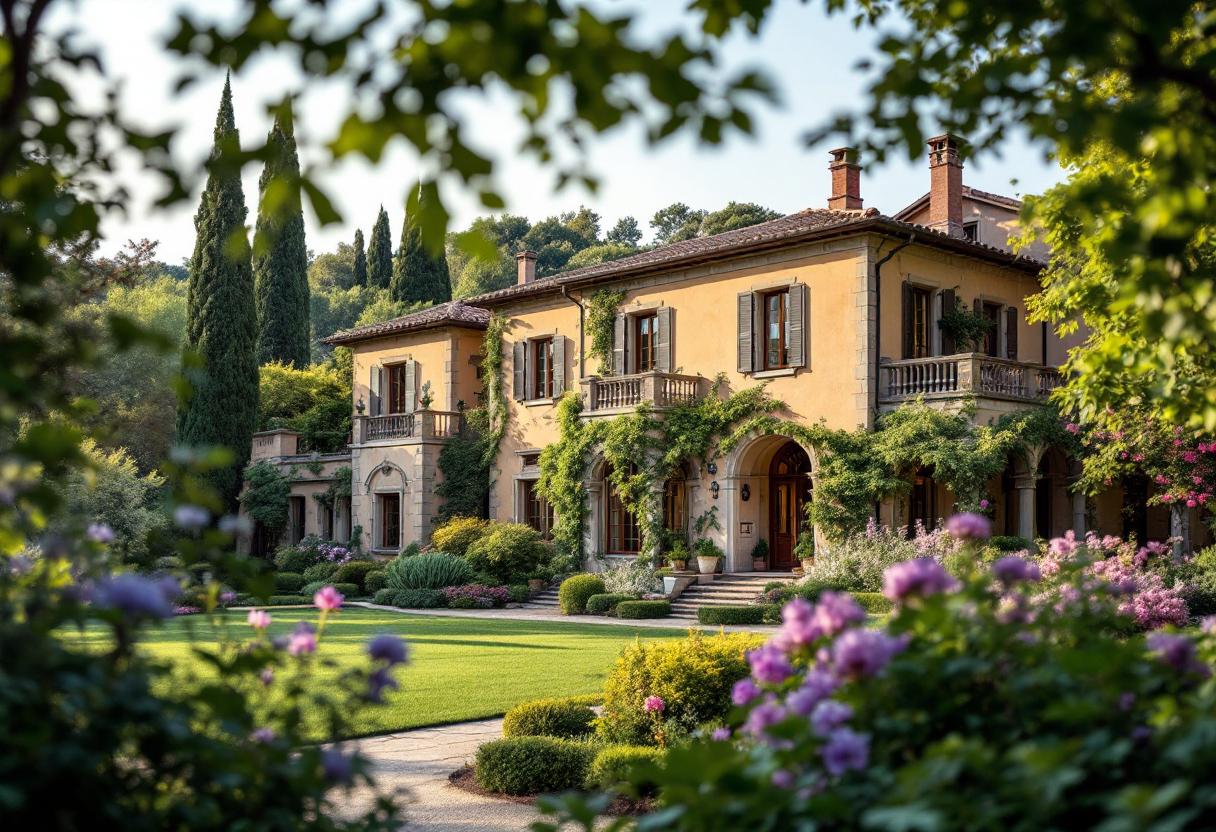 Vista della casa di Carlo Conti immersa nel verde a Firenze