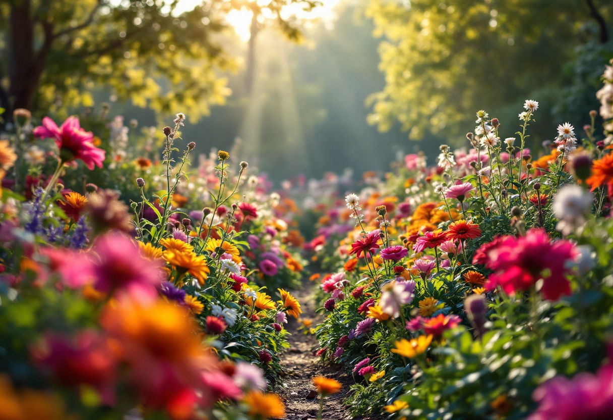 Fiori colorati della flora tedesca in un campo