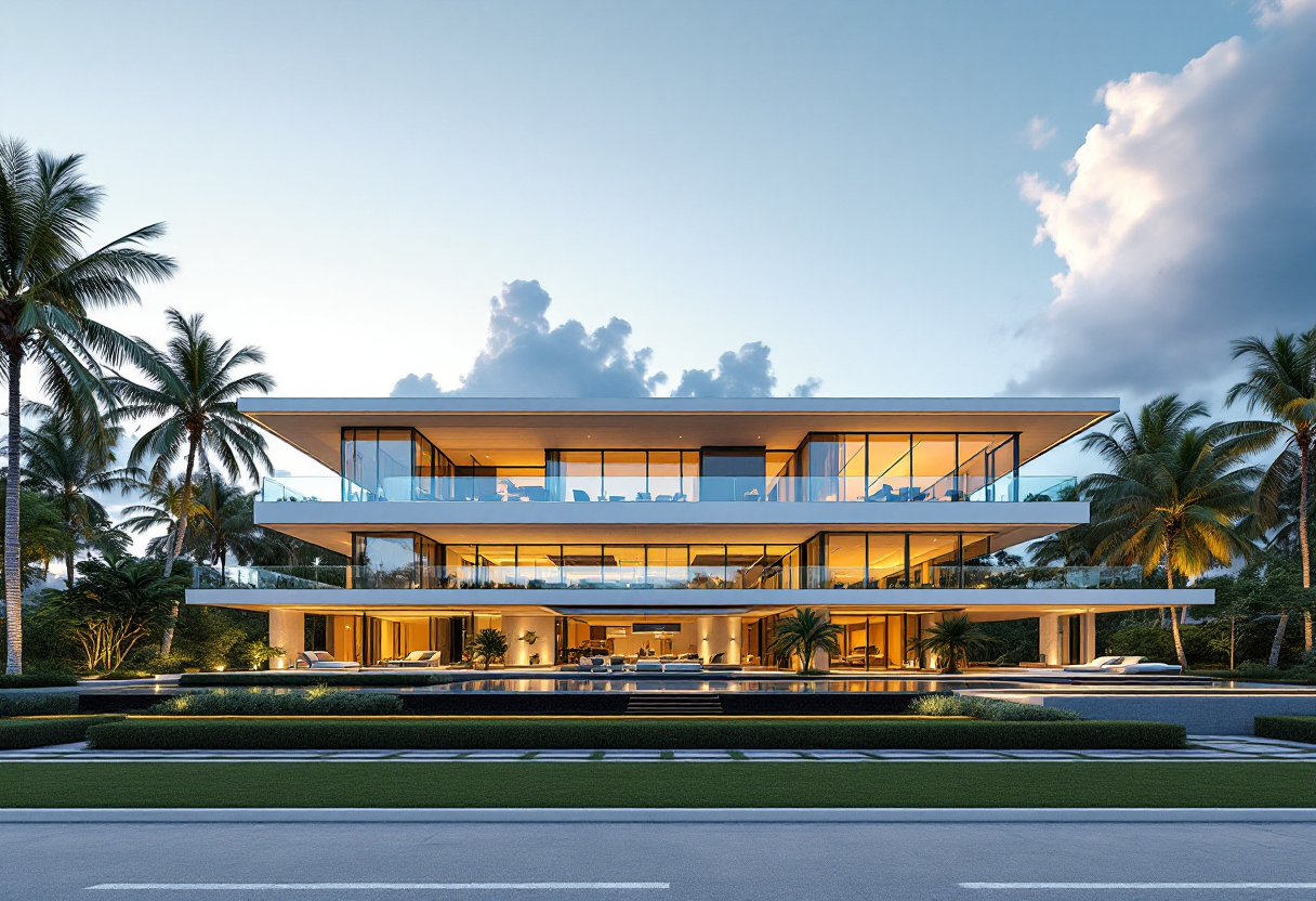 Vista della villa di Elettra Lamborghini a Miami Beach